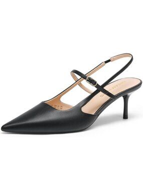 DREAM PAIRS Women's Black-pu Slingback Kitten Heels Pumps 2.36-Inch Closed Toe